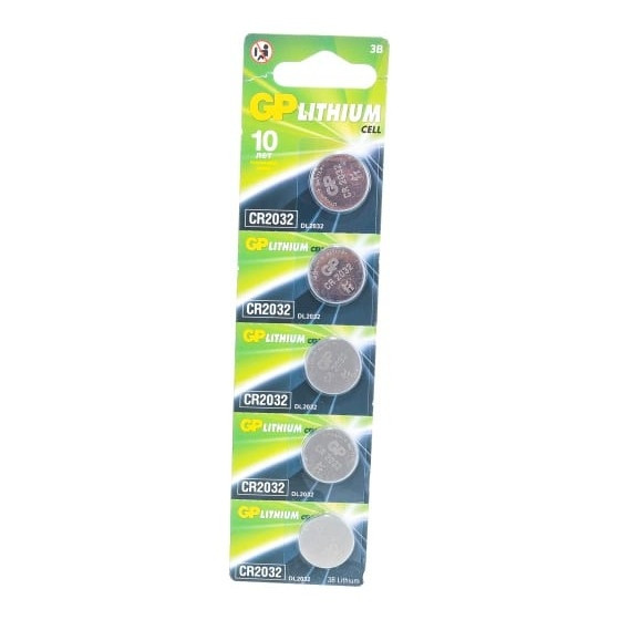 Литиевые дисковые батарейки GP Lithium CR2032 - 5 шт., каждая в своем отрывном блистере