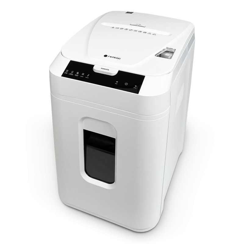 Шредер Heleos АП40-5 белый с автоподачей (секр.P-5) фрагменты 180лист. 37лтр. скрепки скобы пл.карты