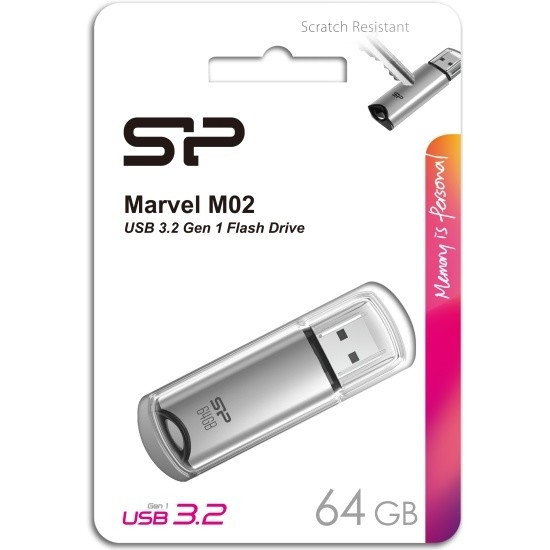 Флеш накопитель 64Gb Silicon Power Marvel M02, USB 3.0, Серебро