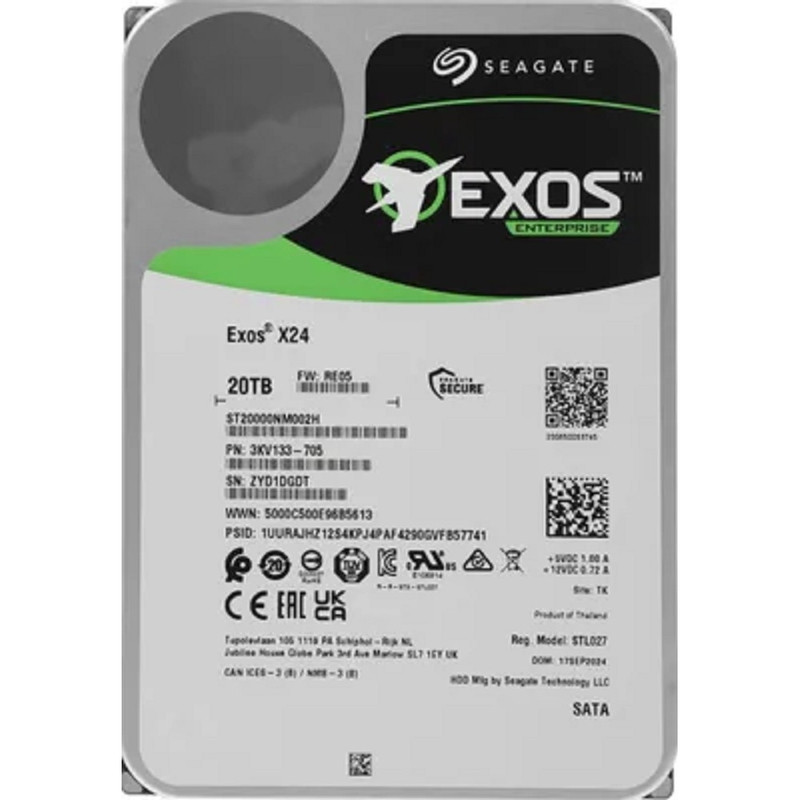 20TB Seagate Exos X24 (ST20000NM002H) {SATA 6Gb/s, 7200 rpm, 512mb buffer, 3.5"} 20TB Seagate Exos X24 (ST20000NM002H) {SATA 6Gb/s, 7200 rpm, 512mb buffer, 3.5"}