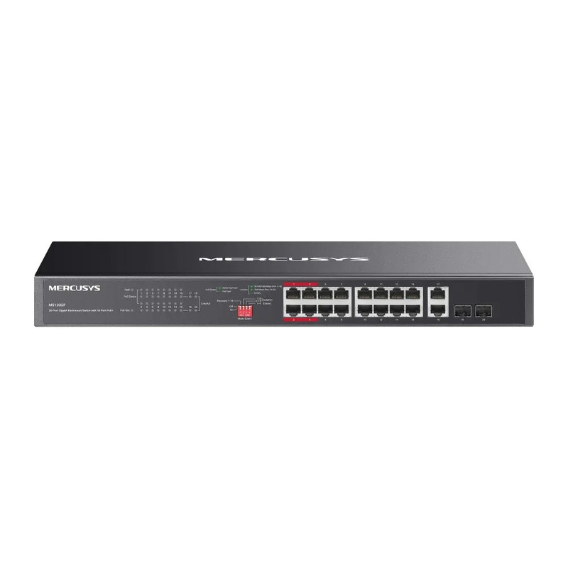 Mercusys MS120GP 20-портовый гигабитный монтируемый в стойку коммутатор с 16 портами PoE+