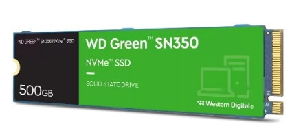 Твердотельный накопитель/ WD SSD Green SN350 NVMe, 500GB, M.2(22x80mm), NVMe, PCIe 3.0 x4, 3D TLC, R/W 2400/1650MB/s, IOPs 250 000/170 000, TBW 60, DWPD 0.1 (12 мес.)