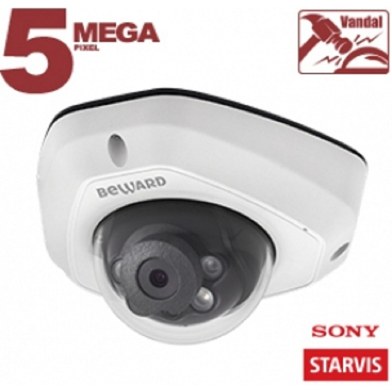 BEWARD SV3212DM Купольная IP-камера 5 Мп, 1/2.8'' КМОП Sony Starvis, 2xWDR до 120 дБ, 3 потока H.265/Н.264 HP/MP/BP, MJPEG, 30к/с, 2592x1944, объектив 2.8 / 3.6 / 6 мм (на выбор)