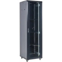 Rexant (04-4268-212) Шкаф телекоммуникационный напольный 19" 42U 600х800х2054мм, дверь стекло, задняя дверь металл, разборный, черный (RAL 9005