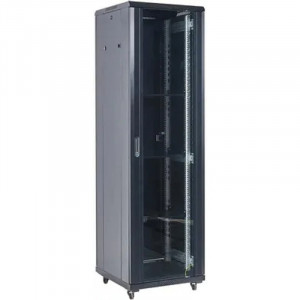 Rexant (04-4268-212) Шкаф телекоммуникационный напольный 19" 42U 600х800х2054мм, дверь стекло, задняя дверь металл, разборный, черный (RAL 9005