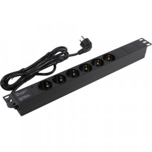 Exegate EX280828RUS Блок розеток ExeGate ServerPro PDU-19H603 Al-6S-EU2.5, 19",1U,алюм, 6Schuko, евровилка, 2.5м