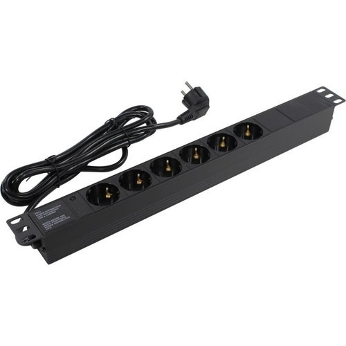 Exegate EX280828RUS Блок розеток ExeGate ServerPro PDU-19H603 Al-6S-EU2.5, 19",1U,алюм, 6Schuko, евровилка, 2.5м