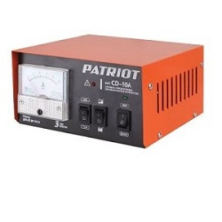Зарядное устройство PATRIOT BCI-10A [650303410] {Вход.напр. 1ф - 220В ±15%; потреб.мощ 0,4 кВА; напряжен.зарядки 6/12В; ток зарядки макс. 10А; емк.бат. 10-150А/час; вес 1,3 кг.}