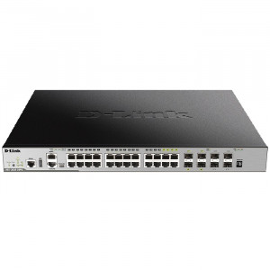 D-Link DGS-3630-28TC/A2ASI PROJ Управляемый стекируемый коммутатор 3 уровня с 20 портами 10/100/1000Base-T, 4 комбо?портами 100/1000Base-T/SFP и 4 портами 10GBase-X SFP+ и программным обеспечением SI