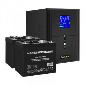 Exegate EX296842RUS Комплект ИБП EX295989RUS + батарея 55Ач EX285667RUS 2шт (инвертор, синус, для котла) SineTower SZ-2000.LCD.AVR.3SH.1C13.USB <2000VA/1600W, чистый синусоида, LCD дисплей, AVR, 3*Sch
