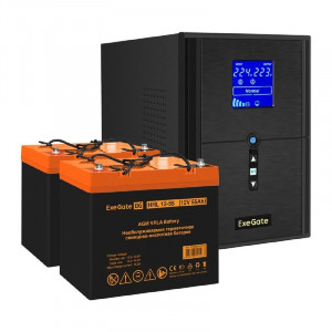 Exegate EX296843RUS Комплект ИБП EX295989RUS + батарея 55Ач EX285652RUS 2шт (инвертор, синус, для котла) SineTower SZ-2000.LCD.AVR.3SH.1C13.USB <2000VA/1600W, чистый синусоида, LCD дисплей, AVR, 3*Sch