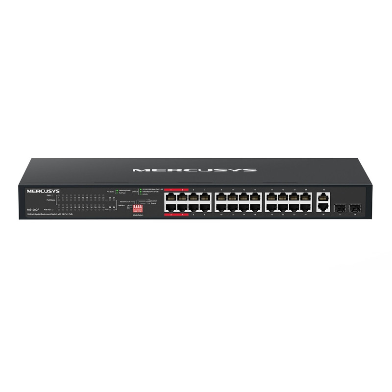 Mercusys MS128GP 28-портовый гигабитный монтируемый в стойку коммутатор с 24 портами PoE+