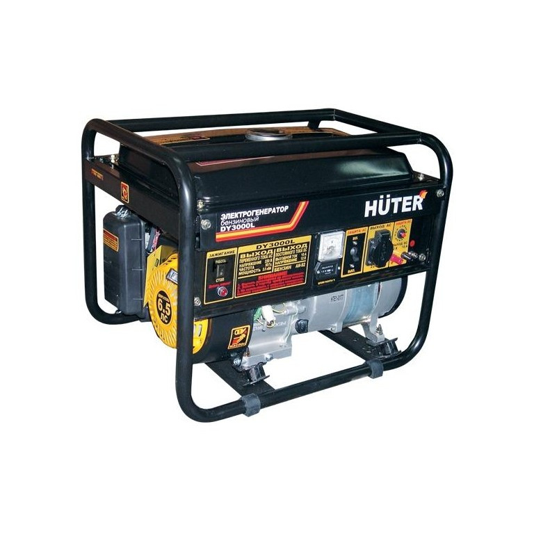 Huter DY3000L 64/1/4 Электрогенератор {четырехтактный, 2500Вт, 220В/50Гц, 77Дб, принудительное охлаждение, бак 12 л, расход бензина 395 г/кВтч, расход масла 6,8, габариты 560х450х460, вес 39,5 кг}