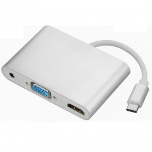 ORIENT Кабель-адаптер C029, USB3.1 Type-C (DisplayPort Alt mode) -> HDMI+VGA+Audio, 4K@30Hz/ 1080p@60Hz, 0.15 метра, серебристый (31063)