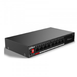 DAHUA DH-SG1008P 8-портовый гигабитный неуправляемый коммутатор c PoE, 8xRJ45 1Gb PoE, суммарно 96Вт, коммутация 20 Гбит/с, MAC-таблица 8K, металл