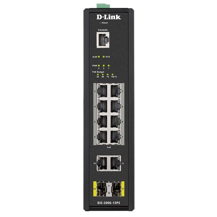 D-Link DIS-200G-12PS/A1A Промышленный управляемый коммутатор 2 уровня с 10 портами 10/100/1000Base-T и 2 портами 1000Base-X SFP (8 портов с поддержкой PoE 802.3af/802.3at (30 Вт),PoE бюджет до 240 Вт) D-Link DIS-200G-12PS/A1A Промышленный управляемый коммутатор 2 уровня с 10 портами 10/100/1000Base-T и 2 портами 1000Base-X SFP (8 портов с поддержкой PoE 802.3af/802.3at (30 Вт),PoE бюджет до 240 Вт)