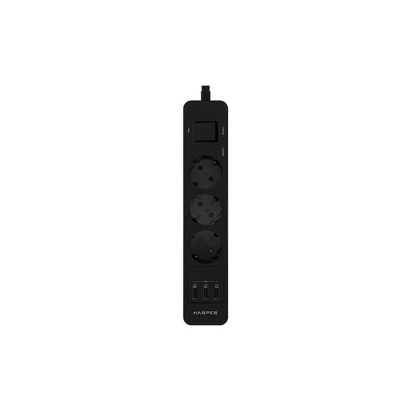 Harper Сетевой фильтр с USB зарядкой UCH-330 Black (3 роз.,1,5м., 3 x USB (max 3.4A), 4000W) {H00003009}