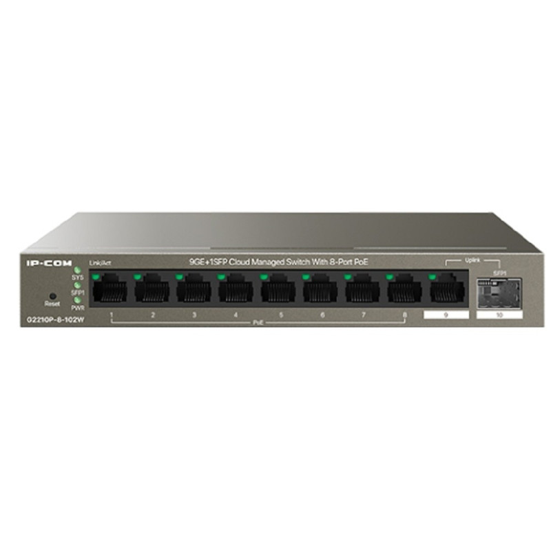IP-COM G2210P-8-102W Коммутатор PoE управляемый  9-Ports 10/100/1000 Base-T + 1-Port 1000 Base-X SFP / 8-Ports PoE (PoE бюджет 92W)