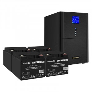 Exegate EX296862RUS Комплект ИБП EX295990RUS + батарея 40Ач EX282976RUS 4шт (инвертор, синус, для котла) SineTower SZ-3000.LCD.AVR.3SH.1C13.RJ.USB <3000VA/2400W, чистый синусоида, LCD дисплей, AVR, 3*