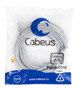 Cabeus PC-UTP-RJ45-Cat.6a-10m-LSZH Патч-корд U/UTP, категория 6а (10G), 2xRJ45/8p8c, неэкранированный, серый, LSZH, 10м
