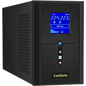 Exegate EX295982RUS ИБП (инвертор, синус, для котла) ExeGate SineTower SN-1500.LCD.AVR.2SH.1C13.USB <1500VA/1200W, чистая синусоида, LCD дисплей, AVR, 2*Schuko+1*C13, USB, линейно-интерактивный, Black