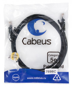 Cabeus PC-UTP-RJ45-Cat.5e-1.5m-BK-LSZH Патч-корд U/UTP, категория 5е, 2xRJ45/8p8c, неэкранированный, черный, LSZH, 1.5м
