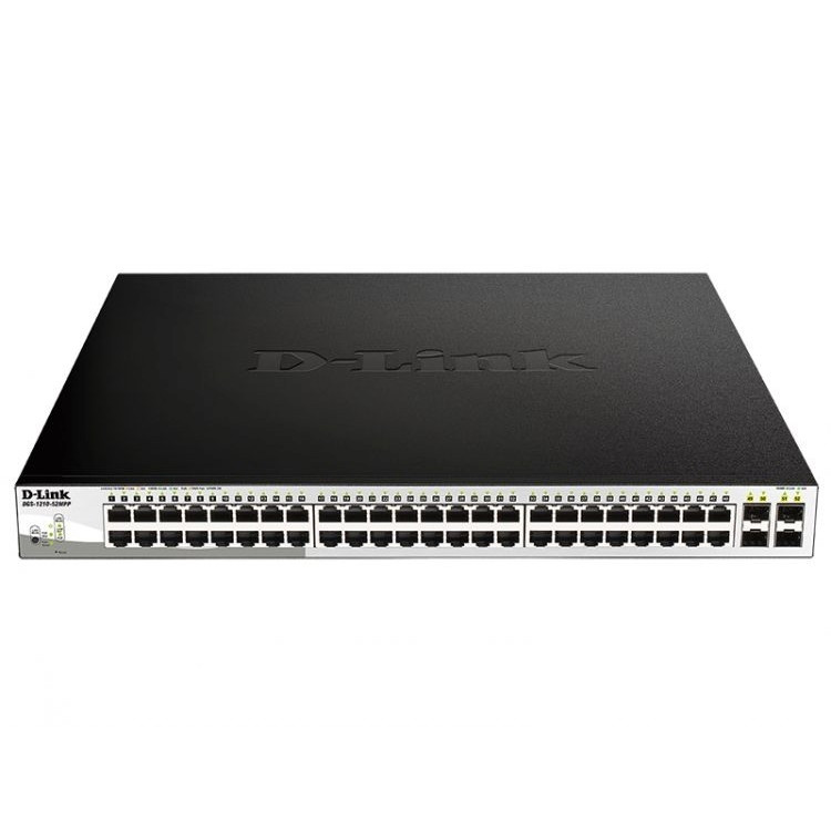 D-Link DGS-1210-52MPP/ME/B1A Управляемый коммутатор 2 уровня с 48 портами 10/100/1000Base-T и 4 портами 1000Base-X SFP (48 портов с поддержкой PoE 802.3af/802.3at (30 Вт), PoE-бюджет 740 Вт)