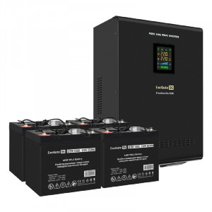 Exegate EX296661RUS Комплект ИБП EX296004RUS + батарея 55Ач EX285667RUS 4шт (инвертор, синус, для котла, настенный) FineSine SX-5000.LCD.AVR.2SH.T <5000VA/3500W, чистая синусоида, цветной LCD-дисплей,