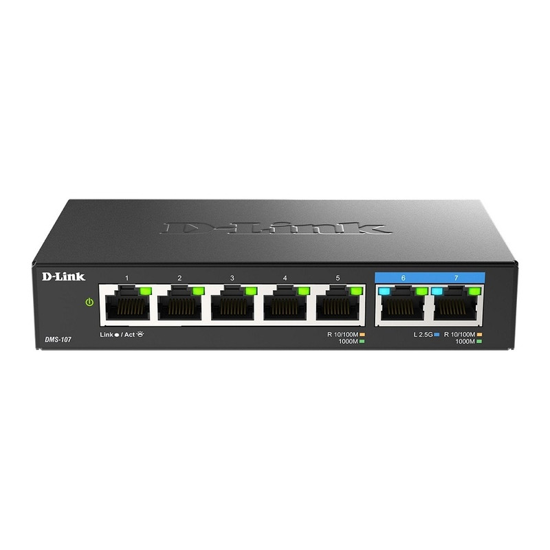 D-Link DMS-107/A1A Коммутатор с 5 портами 10/100/1000Base-T и 2 портами 100/1000/2.5GBase-T D-Link DMS-107/A1A Коммутатор с 5 портами 10/100/1000Base-T и 2 портами 100/1000/2.5GBase-T