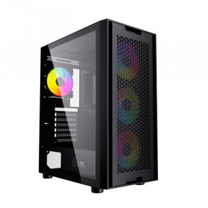 Powercase Alisio Micro X4B, Tempered Glass, 4х 120mm 5-color fan, чёрный, ATX  (CAXB_L4)