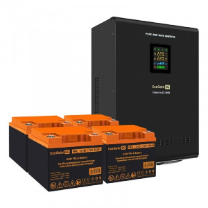 Exegate EX296660RUS Комплект ИБП EX296004RUS + батарея 45Ач EX285666RUS 4шт (инвертор, синус, для котла, настенный) FineSine SX-5000.LCD.AVR.2SH.T <5000VA/3500W, чистая синусоида, цветной LCD-дисплей,