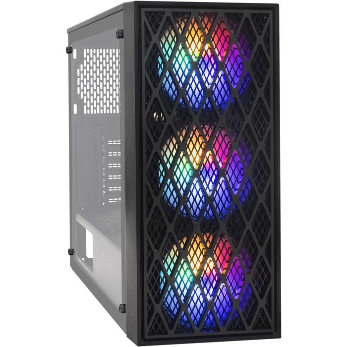 Exegate EX293017RUS Корпус Miditower ExeGate EVO-8243-NPX500 (ATX, БП 500NPX с вент 12 см, 2*USB+1*USB3.0, черный, 3 вент. с RGB подсветкой, боковая панель - закаленное стекло)