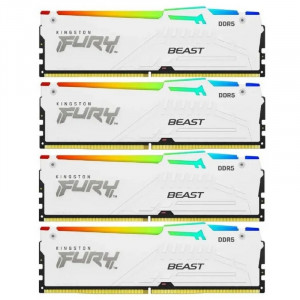 Kingston 64GB 5200MT/s DDR5 CL40 DIMM (Kit of 4) FURY Beast White RGB XMP KF552C40BWAK4-64