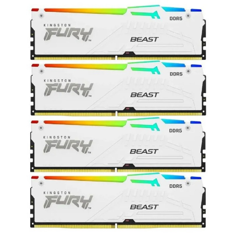 Kingston 64GB 5200MT/s DDR5 CL40 DIMM (Kit of 4) FURY Beast White RGB XMP KF552C40BWAK4-64