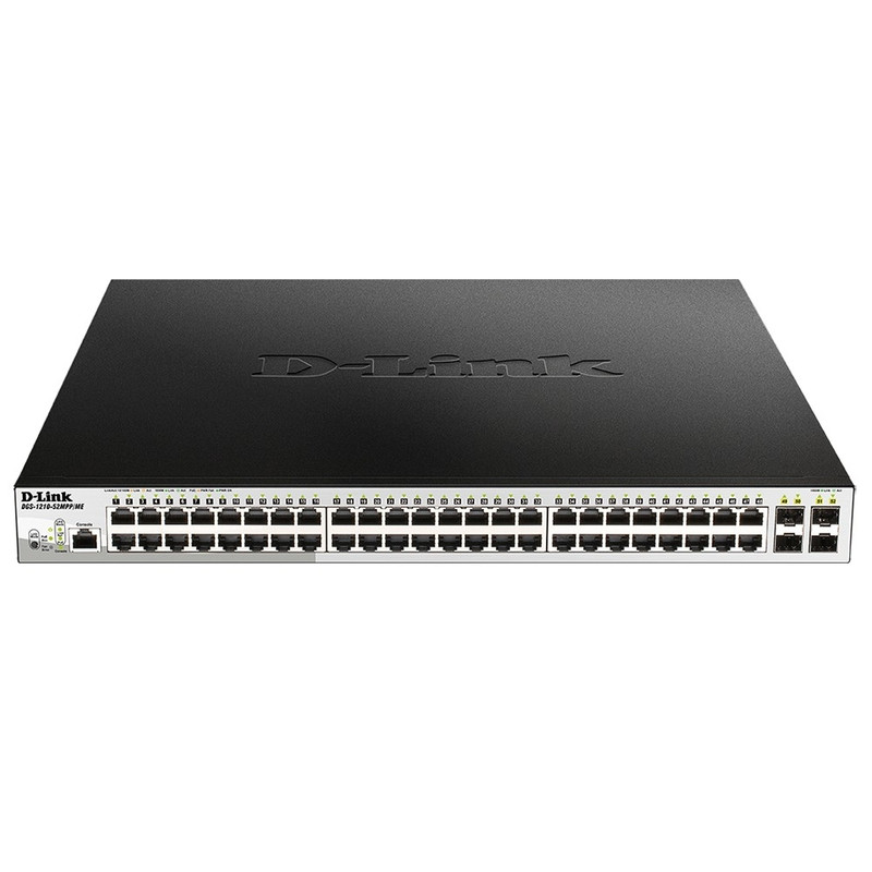D-Link DGS-1210-52MPP/ME/B3A PROJ Управляемый коммутатор 2 уровня с 48 портами 10/100/1000Base-T и 4 портами 1000Base-X SFP (48 портов с поддержкой PoE 802.3af/802.3at (30 Вт), PoE-бюджет 740 Вт) 