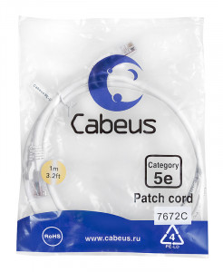 Cabeus PC-UTP-RJ45-Cat.5e-1m-WH Патч-корд U/UTP, категория 5е, 2xRJ45/8p8c, неэкранированный, белый, PVC, 1м