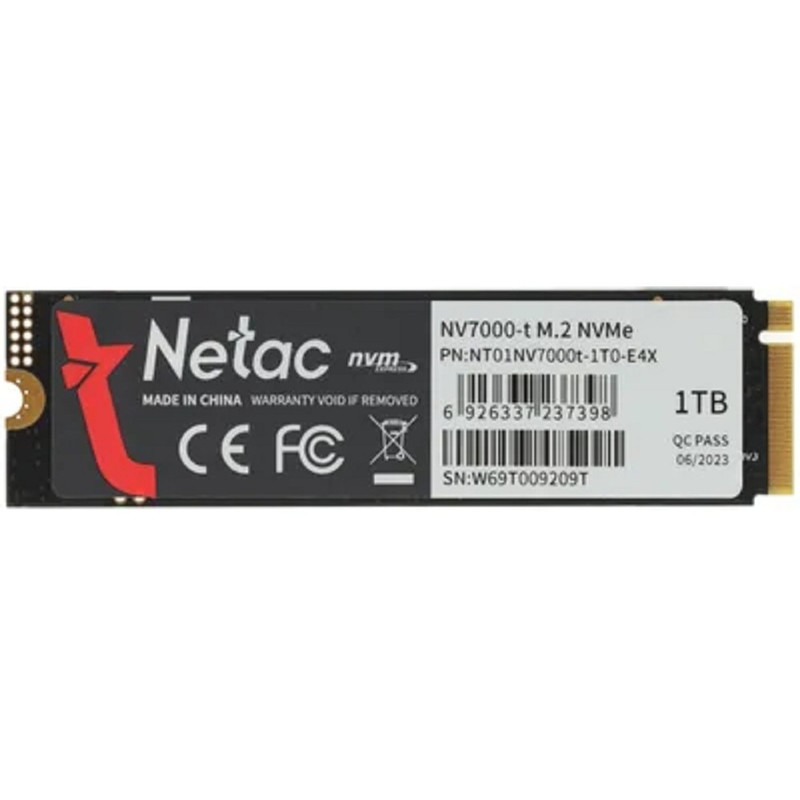 SSD 1Tb, M.2 2280, Netac NV7000-t, NVMe, PCIe 4x4, 7300R/6600W, heat sink, NT01NV7000t-1T0-E4X