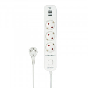 Гарнизон Сетевой фильтр EPS-3-CU2-W-2 2.0 Мультипорт 3р, 10А, 1xType-C PD, 2 х USB QC, 2м, ур.защиты 2+, белый, пак (21448)