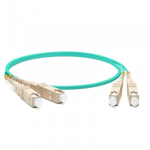 Патч-корд волоконно-оптический Hyperline FC-D3-504-SC/PR-SC/PR-H-2M-LSZH-AQ (шнур) MM 50/125(OM4), SC-SC, duplex, 10G/40G, LSZH, 2 м