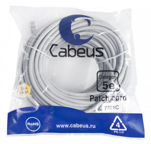 Cabeus PC-UTP-RJ45-Cat.5e-20m Патч-корд U/UTP, категория 5е, 2xRJ45/8p8c, неэкранированный, серый, PVC, 20м