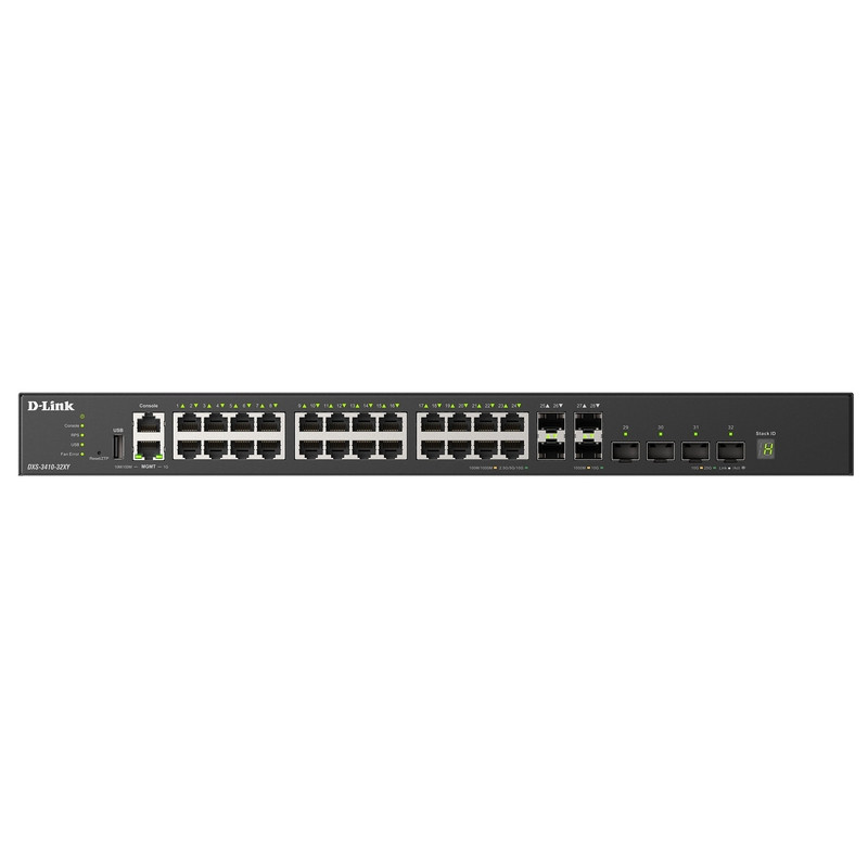 D-Link DXS-3410-32XY/A1A Управляемый L3 стекируемый коммутатор с 24 портами 10GBase-T, 4 портами 10GBase-X SFP+ и 4 портами 25GBase-X SFP28