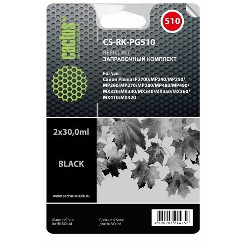 Чернила BLACK 2X30ML MP250/MP260 CS-RK-PG510 CACTUS