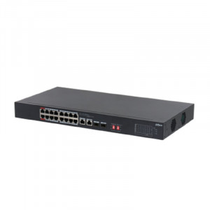DAHUA DH-S3218-16ET-190 16-портовый неуправляемый коммутатор с РоЕ, 16xRJ45 100Mb, 2 комбо SFP/RJ45 1Gb uplink, суммарно 190Вт