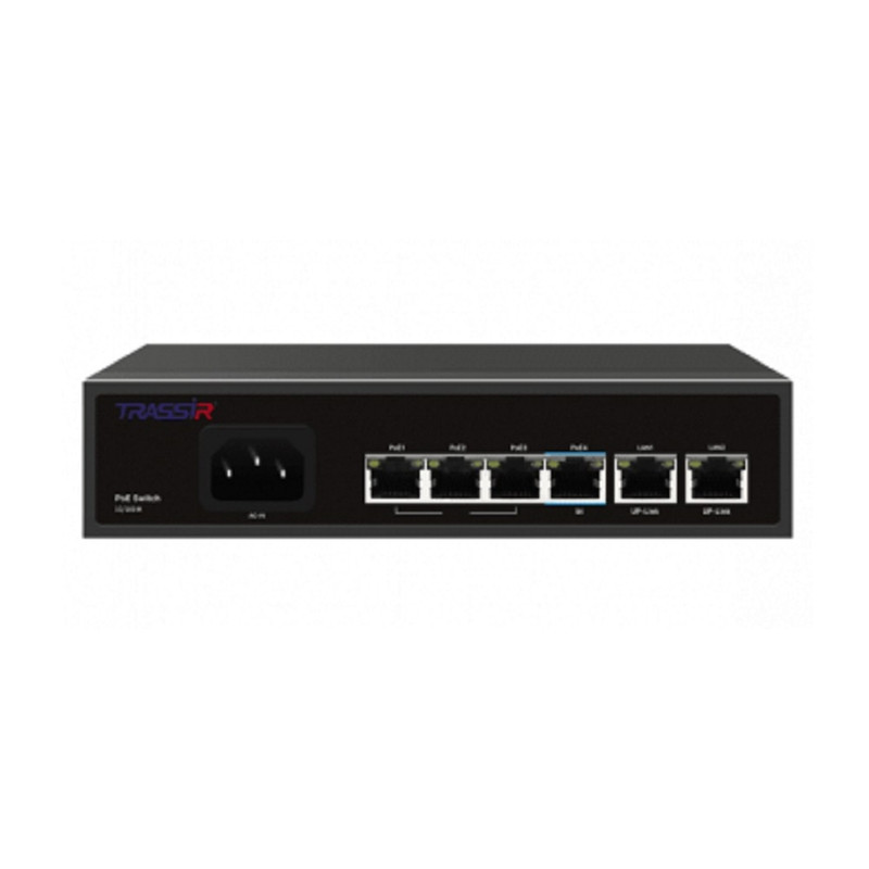 Коммутатор неуправляемый TRASSIR TR-NS1206-65-4PoE Fast Ethernet РоЕ оснащен 4 РоЕ-портами RJ-45 и 2 uplink-портами 10/100 Мбит/с