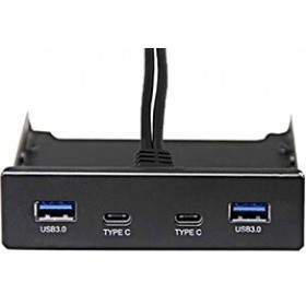 Exegate EX280448RUS Планка USB на переднюю панель Exegate U3H-619, 3,5", 2*USB3.0+2*TypeC, черная, подсоед-е к мат. плат