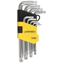 Набор STAYER (2743-H9) Ключи "MASTER" имбусовые короткие, Cr-V, сатинированное покрытие, пластик. держатель, Т2-Т10мм, 9 пред