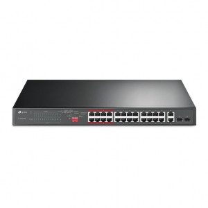 TP-Link TL-SL1226P 24-портовый 10/100 Мбит/с неуправляемый коммутатор PoE+ с 2 комбо Uplink-портами RJ-45/SFP SMB