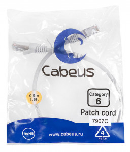 Cabeus PC-FTP-RJ45-Cat.6-0.5m-LSZH Патч-корд F/UTP, категория 6, 2xRJ45/8p8c, экранированный, серый, LSZH, 0.5м