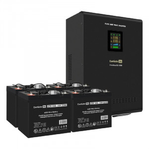 Exegate EX296638RUS Комплект ИБП EX296003RUS + батарея 55Ач EX285667RUS 4шт (инвертор, синус, для котла, настенный) FineSine SX-3000.LCD.AVR.2SH.T <3000VA/2100W, чистая синусоида, цветной LCD-дисплей,