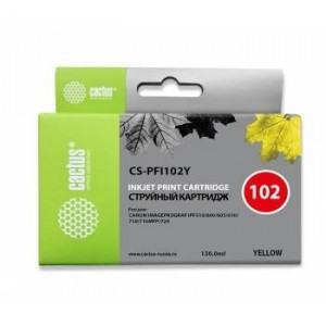 Cactus PFI-102Y Картридж струйный для Canon iPF500/iPF600/iPF700/ MFP M40/iPF765/LP17/LP24, желтый (130мл)